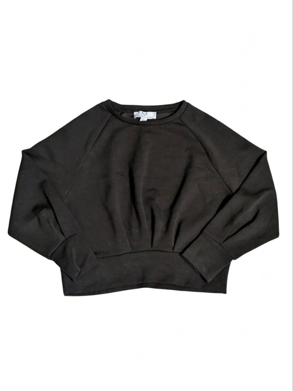 Magaschoni S Black Pleated Cropped Sweatshirt Modal Stretch Raglan Lounge Cozy